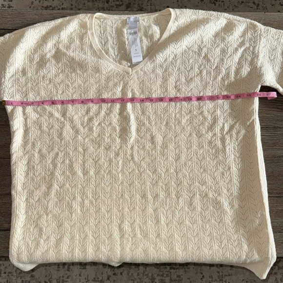 Chico's Drama Cable Pullover V-neck Sweater Oatmeal - Picture 11 of 14